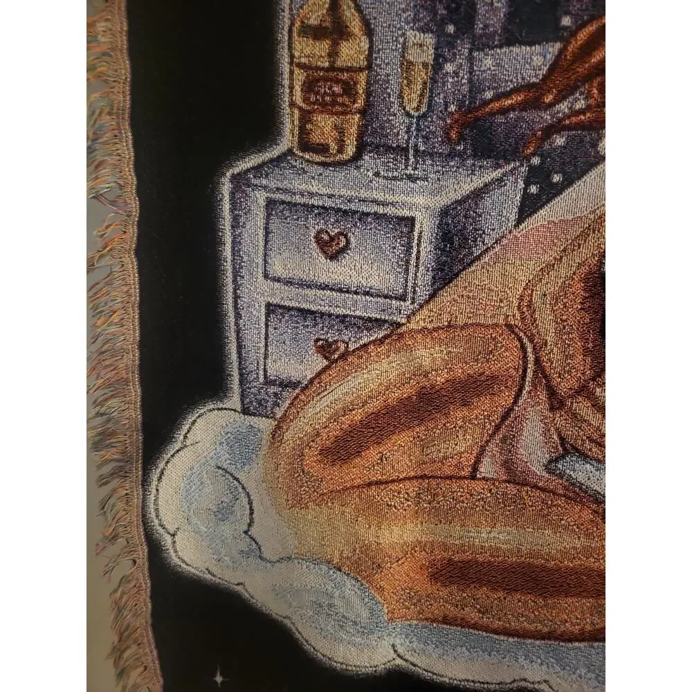 40s & Shorties Penthouse Dream Girl Graphic Woven Black Tapestry Throw Blanket